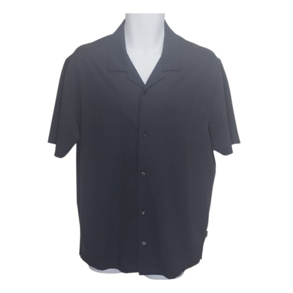 NWT Kenneth Cole Men’s Large Charcoal Gray Stretch Knit Button Down Shirt Luxury